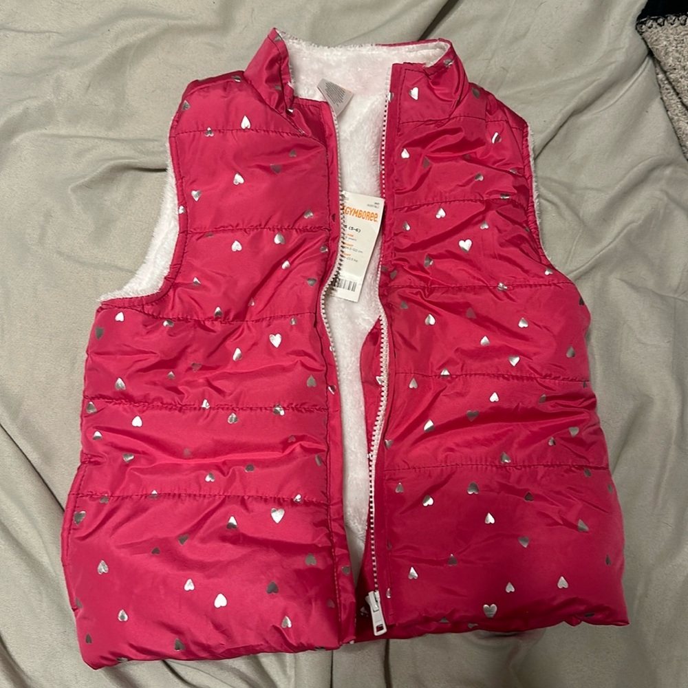 Gymboree girls hot pink with silver hearts girls vest